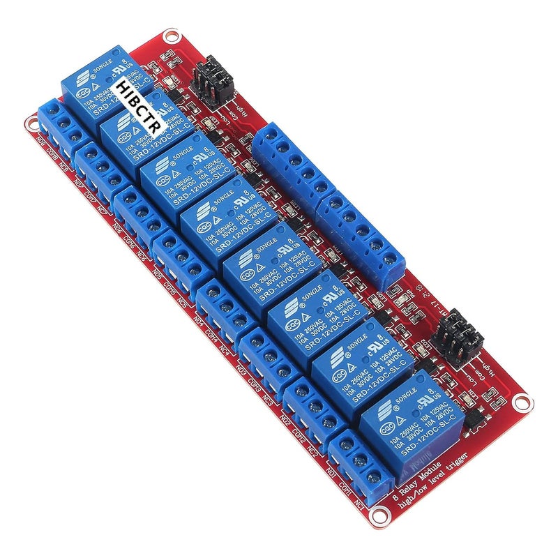 hiBCTR 12V 8-Channel Relay Module with Optocoupler Isolation - High/Low Level Trigger 10A 250VAC for Arduino/PLC Industrial Control - Image 1